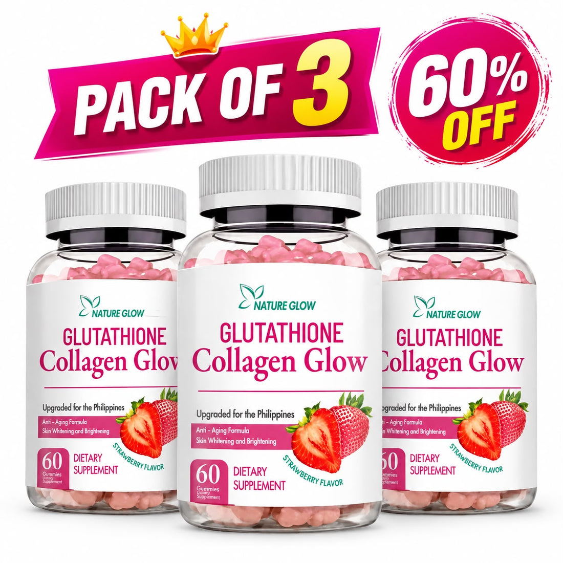 NATURE GLOW Glutathione & Collagen Glow Gummies Natural Glutathione